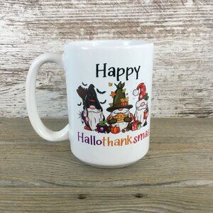 Happy HalloThanksMas Gnome Trio 15 oz Ceramic Mug Halloween, Thanksgiving, and C